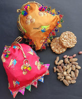 Silk Potli Bags with Fancy Rajasthani Couple Dolls Hand Work Potli Handbag, Lohri/Sankranti Favor, Return Gifts
